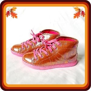 NWT Pink Orange Iridescent Lace Up High Top Shoes